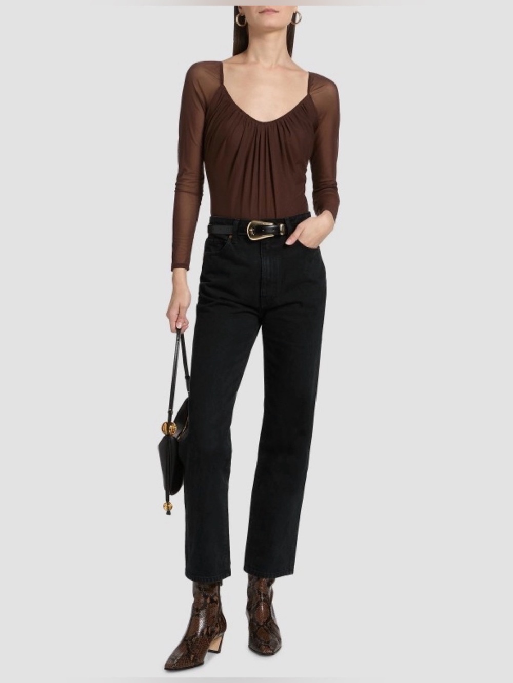 L’AGENCE Gwendolyn Chocolate Brown Mesh Long Sleeve Bodysuit M NWT